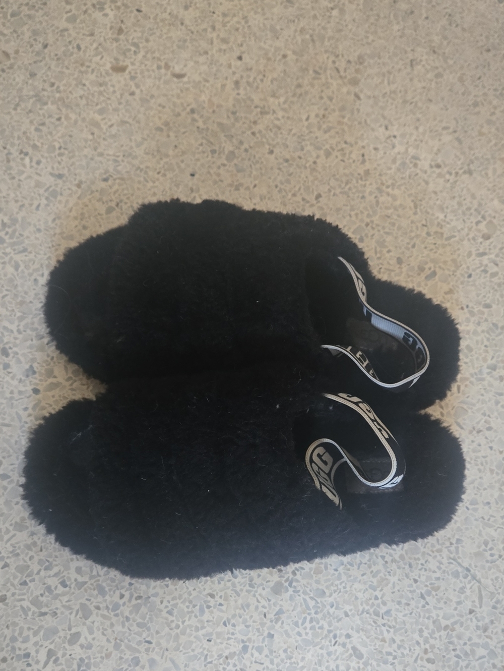 Ugg-Black Fuzzy Band Slide Sandals - Women Size 7